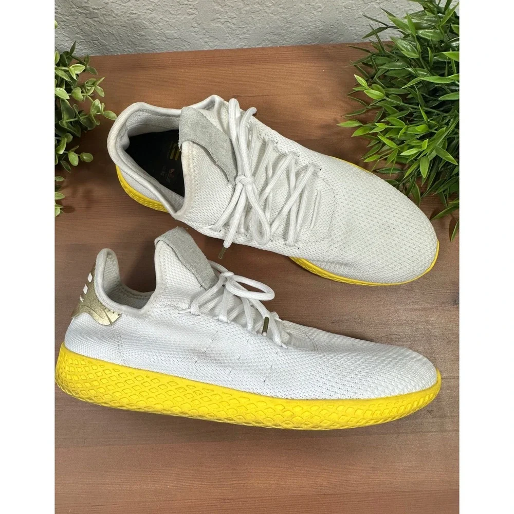 Adidas Mens Pharrell Williams Tennis Hu White Yellow BY2674 Sneakers Size 9.5
